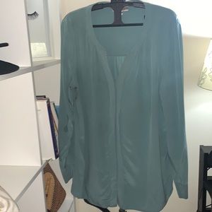 100% silk mint green button up shirt